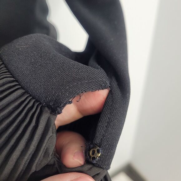 VINTAGE 60s dress black ruffle long sleeve scoop neck midi S - Picture 6 of 11